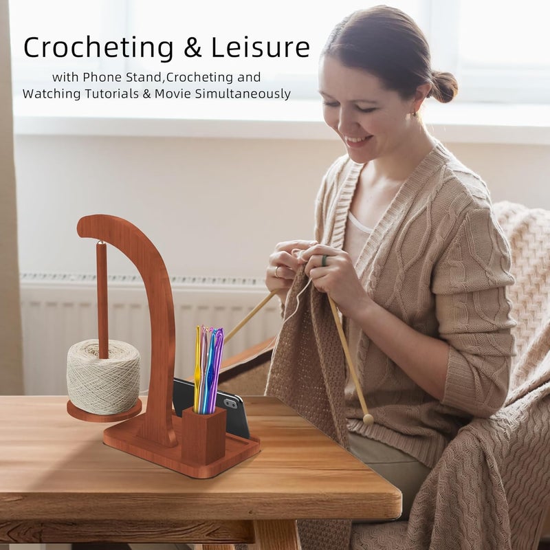 FOGWOWO Upgraded Yarn Holder for Crocheting,Wooden Crochet Yarn Holder Magnetic Rotation Yarn Spinner with Crochet Accessories Storage and Phone Stand,Yarn Ball Holder Crochet Gift for Knitting Lovers - Image 5